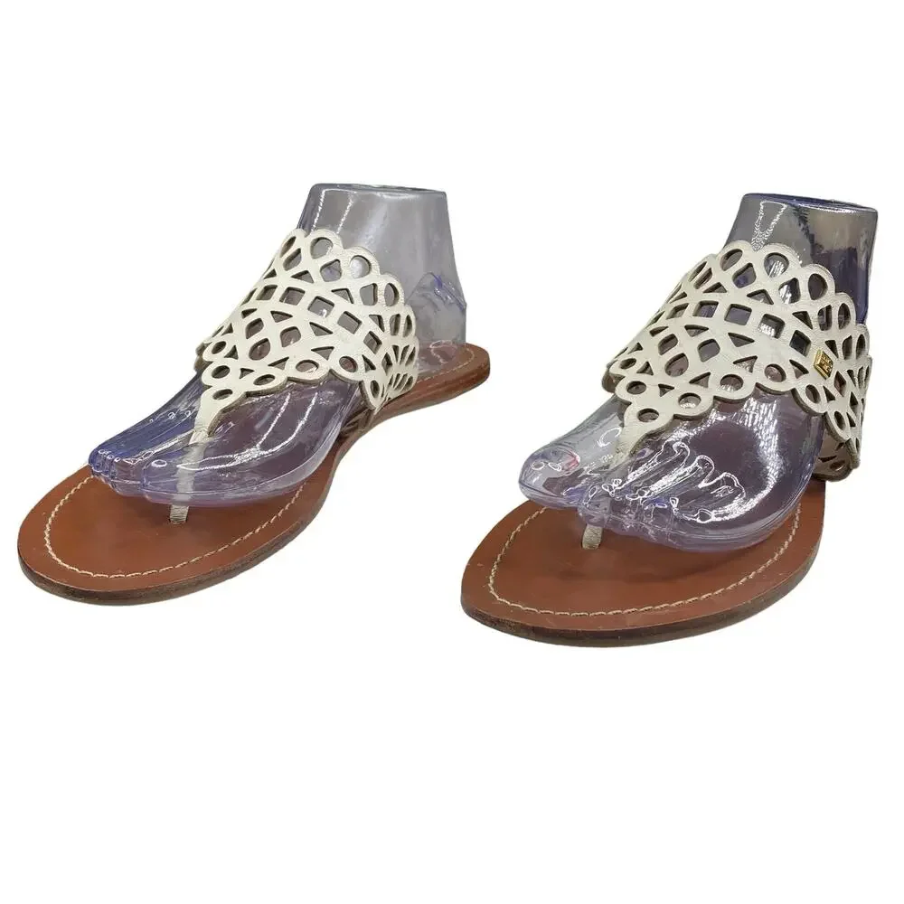 Tory Burch Women’s Davy Cream Leather Slip On Sandal Size US 9.5